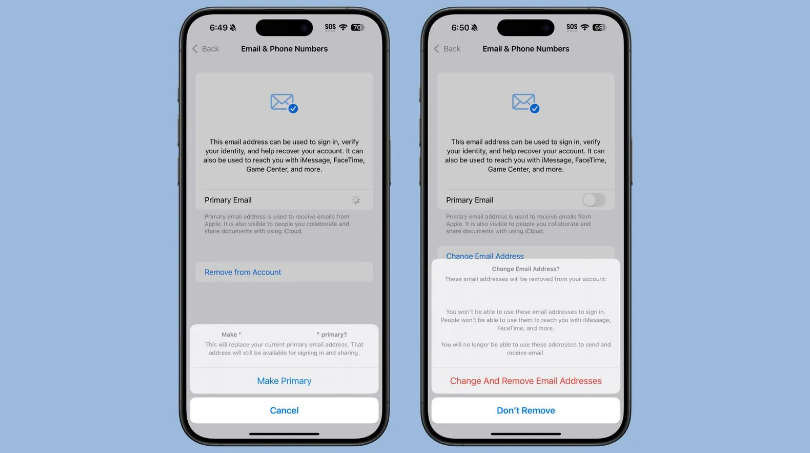 罗湖苹果手机维修分享苹果 iOS 18.1 支持设置“主要”邮箱地址并更改 iCloud 邮箱 
