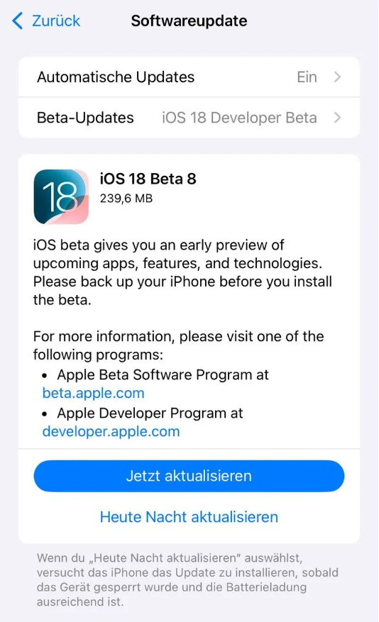 罗湖苹果手机维修分享苹果 iOS / iPadOS 18 开发者预览版 Beta 8 发布 